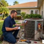 HVAC technician diagnosing AC short cycling causes at a Florida home