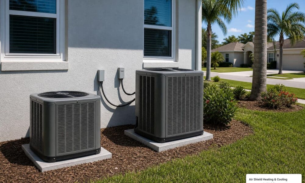 single stage vs two stage AC unit outside Florida home