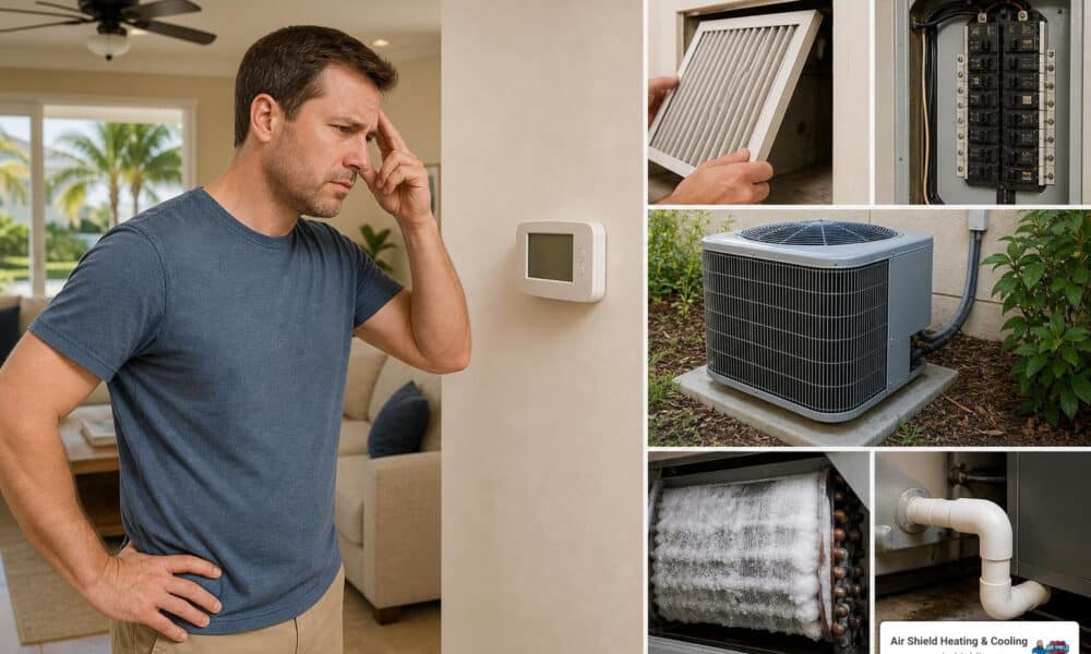 Homeowner troubleshooting six things to check when an AC stops working