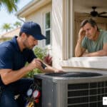 HVAC technician responding to an emergency AC repair call in a Florida home